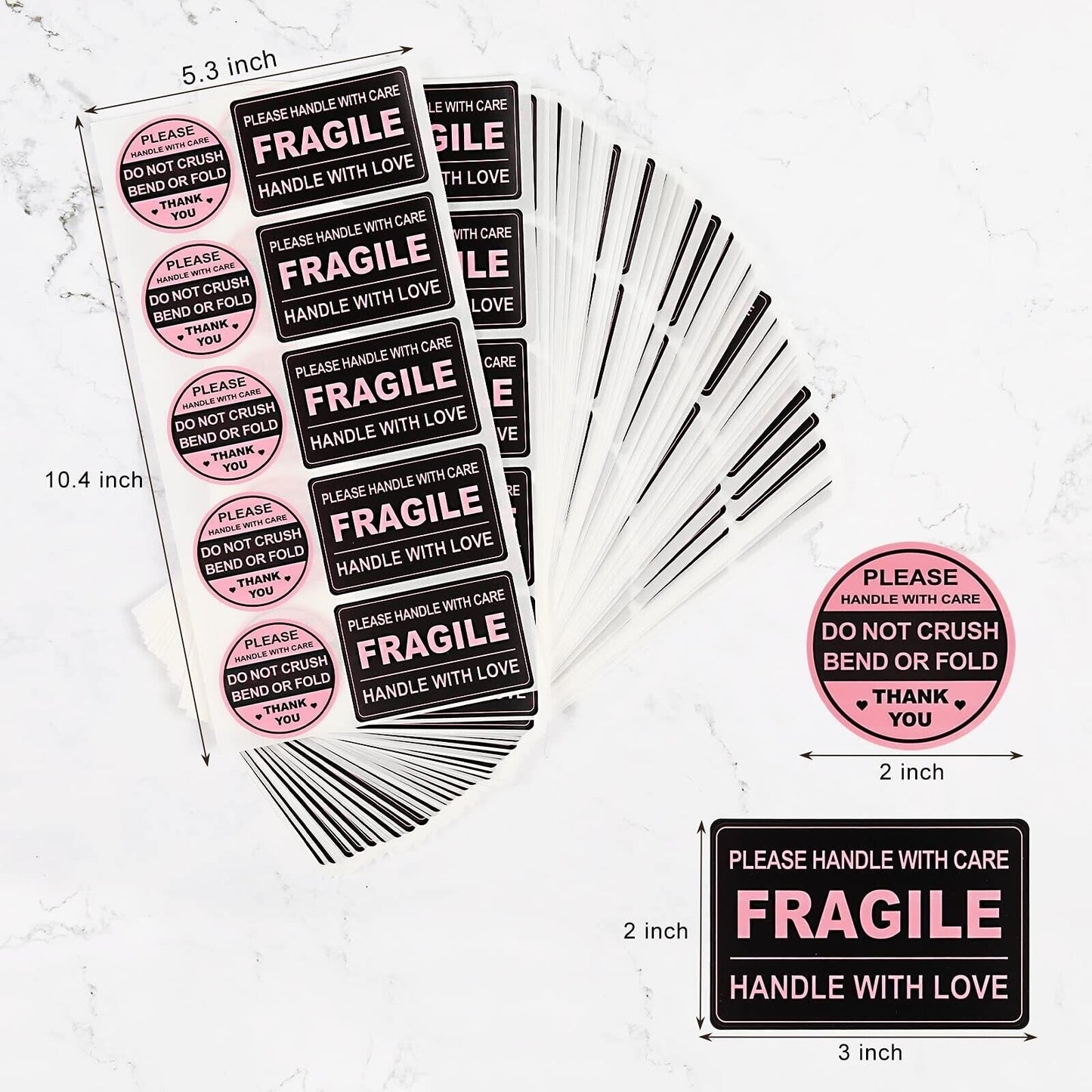 200/300pcs Cute Pink Fragile Handle with Love Sticker