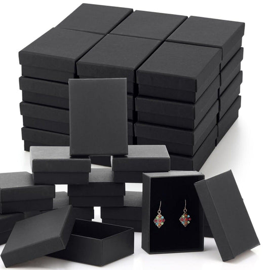 Black Kraft Cotton Filled Gift Boxes Jewelry Cardboard Box Lots of 12~96pc US