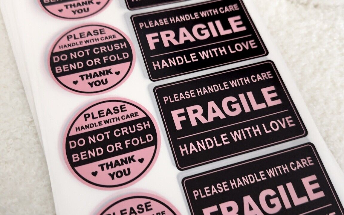 200/300pcs Cute Pink Fragile Handle with Love Sticker