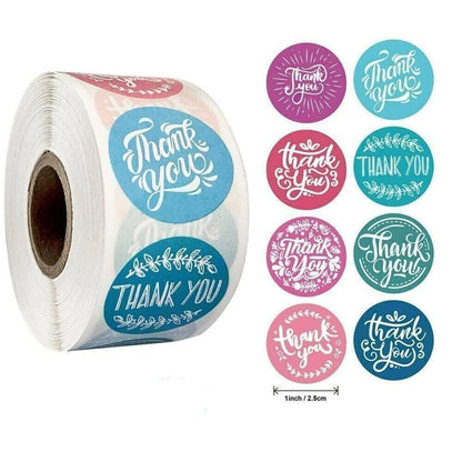 2 Roll of 1000 pcs 1" Assorted Floral Thank You Stickers