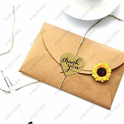 500pcs 1in Thank You Stickers Kraft Paper Heart Shaped for Gift Card