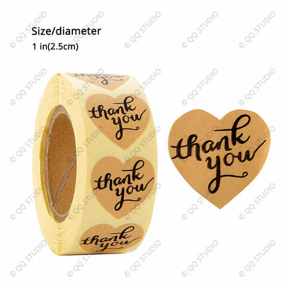 500pcs 1in Thank You Stickers Kraft Paper Heart Shaped for Gift Card