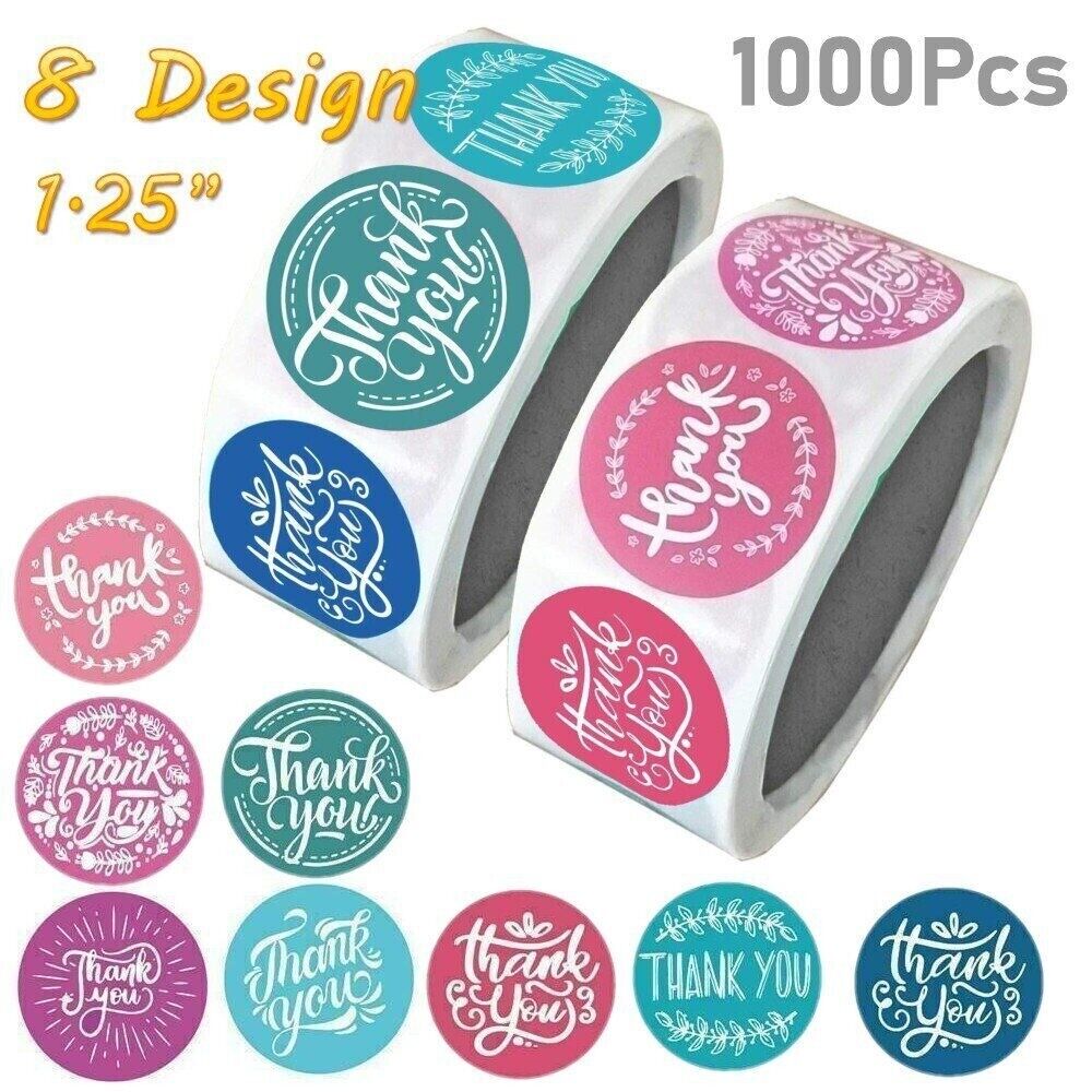 2 Roll of 1000 pcs 1" Assorted Floral Thank You Stickers