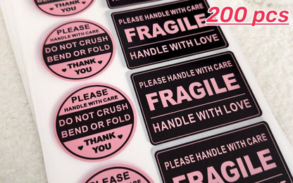 200/300pcs Cute Pink Fragile Handle with Love Sticker